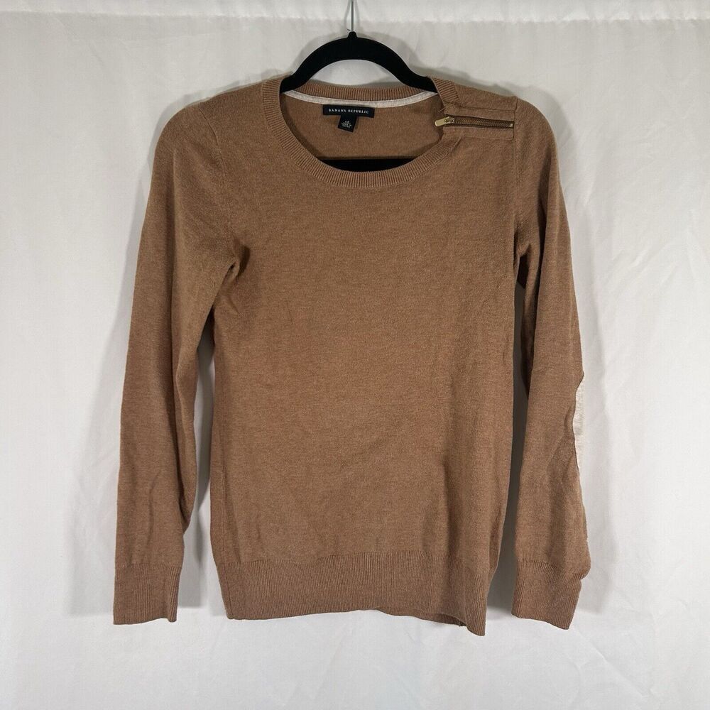 Banana Republic Wool Blend Sweater Women's XS Brown Elbow Pads Long Sleeve